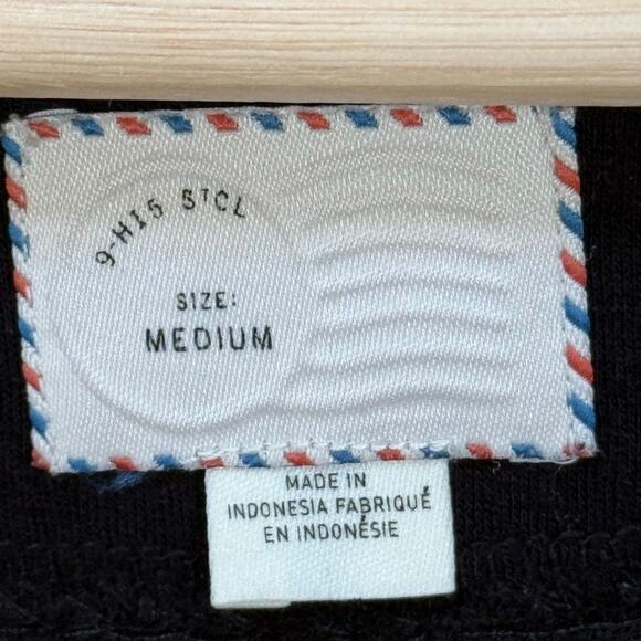 Anthropologie Black Houndstooth Textured Stretch Knit Balloon Sleeve Top Sz M - Picture 5 of 8